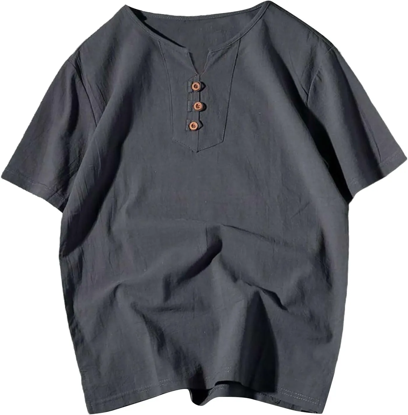 Linen Shirts for Men Plus Size Loose Summer Casual T-Shirts V Neck Solid Button Henley Shirt Lightweight Beach Top