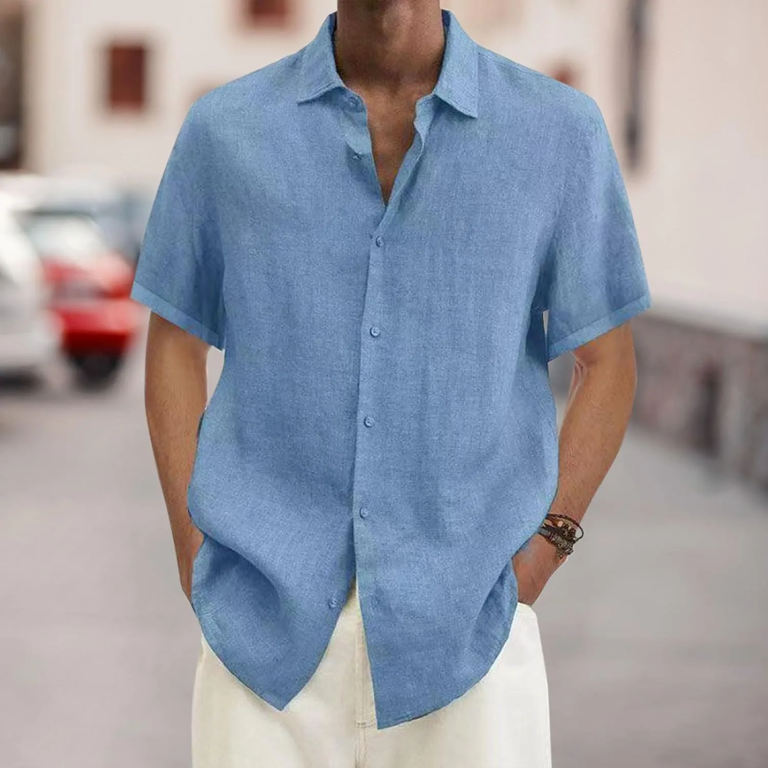 Linen Shirts for Men Short Sleeve Button Down Summer Casual Beach Top Lightweight Loose Sun Protection Fishing Shirt