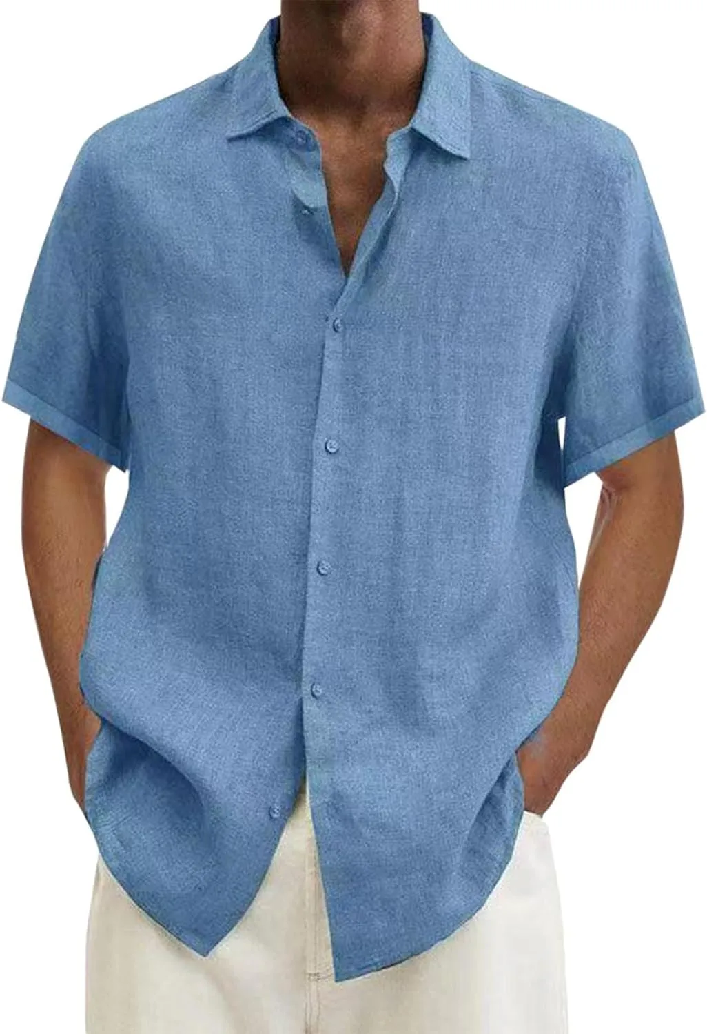 Linen Shirts for Men Short Sleeve Button Down Summer Casual Beach Top Lightweight Loose Sun Protection Fishing Shirt
