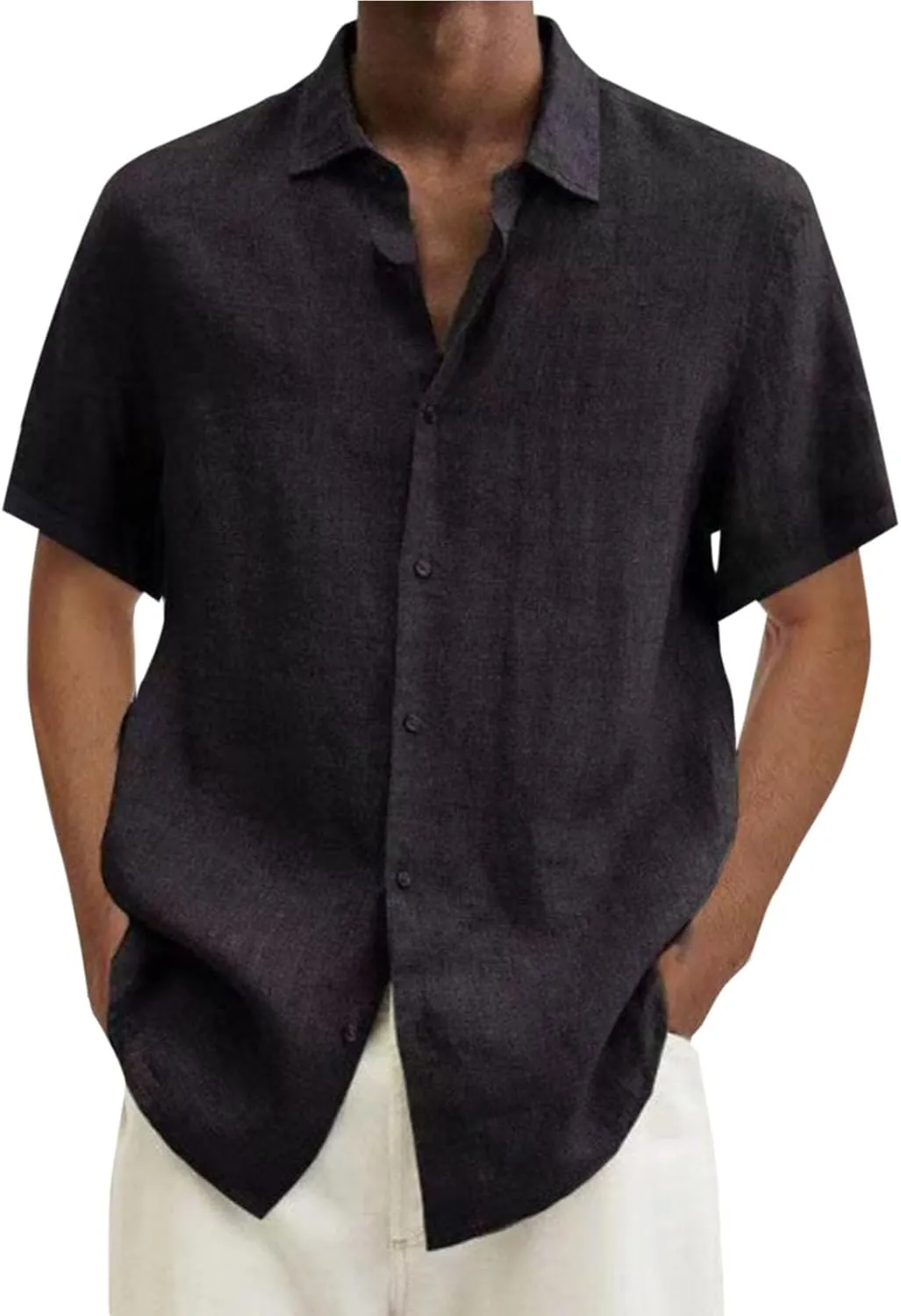 Linen Shirts for Mens Short Sleeve Button Down Summer Beach Hippie Shirt Lightweight Breathable Sun Protection Tee Top