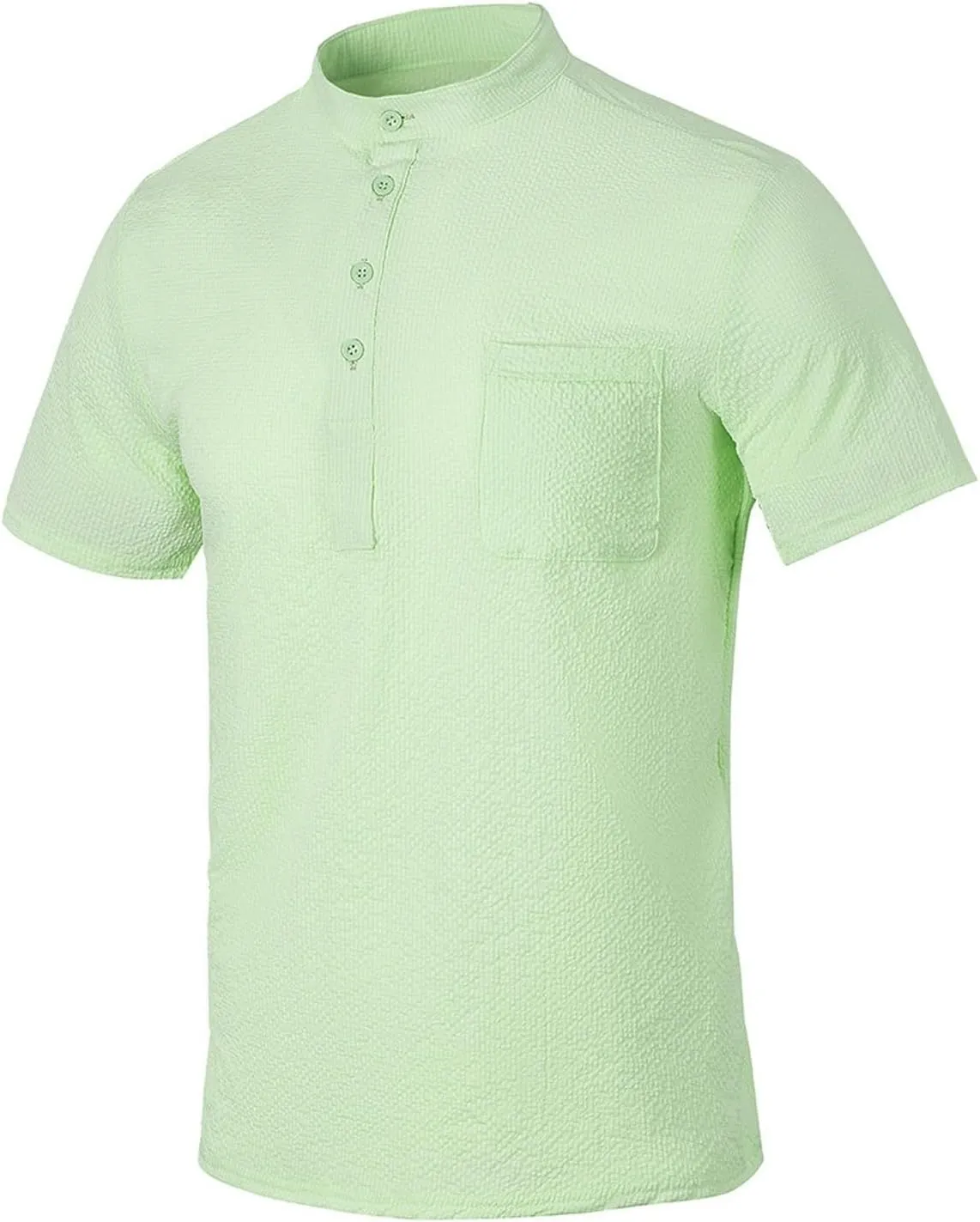 Linen Shirts Men's Novelty Short Sleeve Mock Neck Henley Shirt Casual Summer Baggy Cotton Basic Tee Top with Pocket