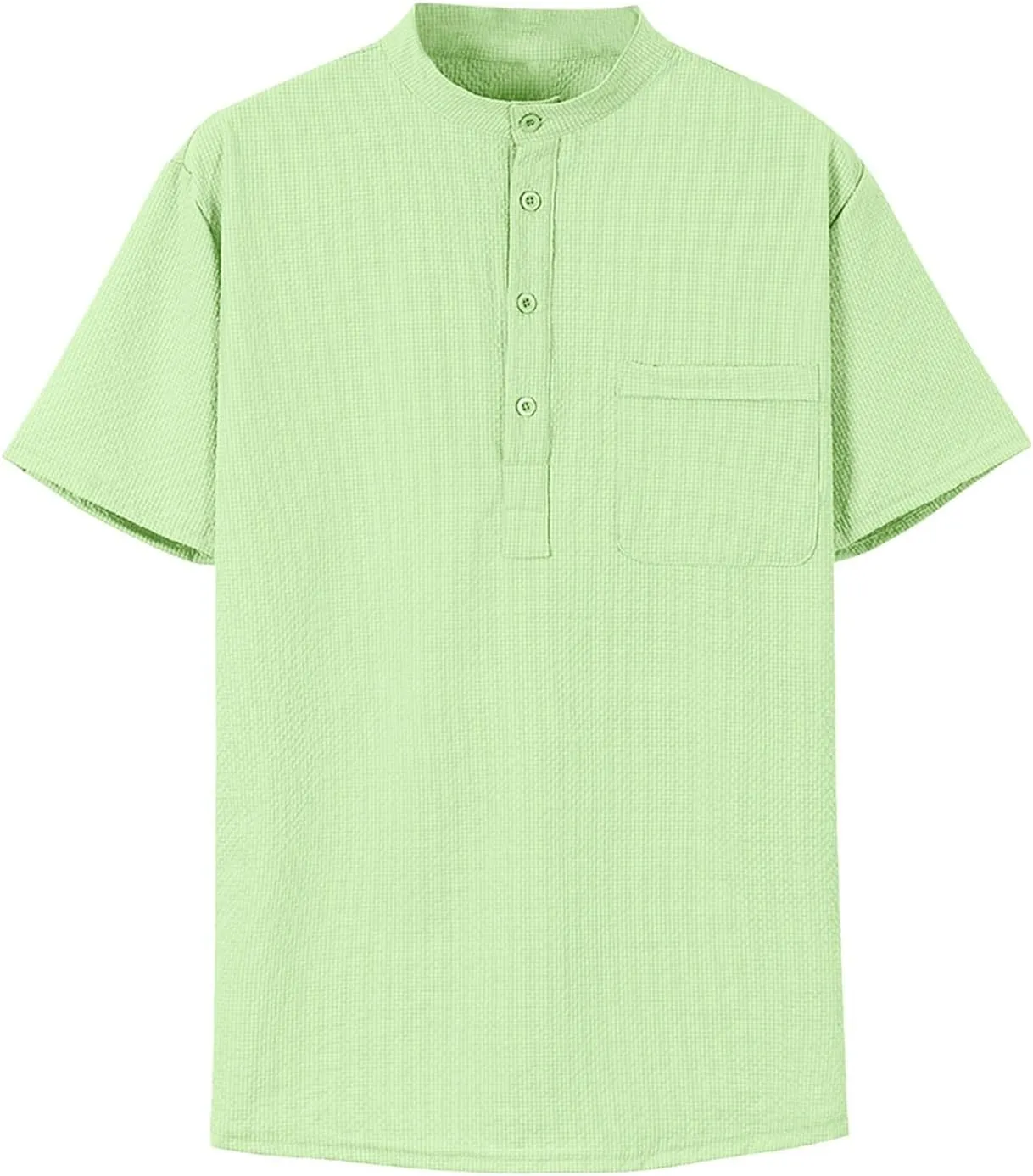 Linen Shirts Men's Novelty Short Sleeve Mock Neck Henley Shirt Casual Summer Baggy Cotton Basic Tee Top with Pocket