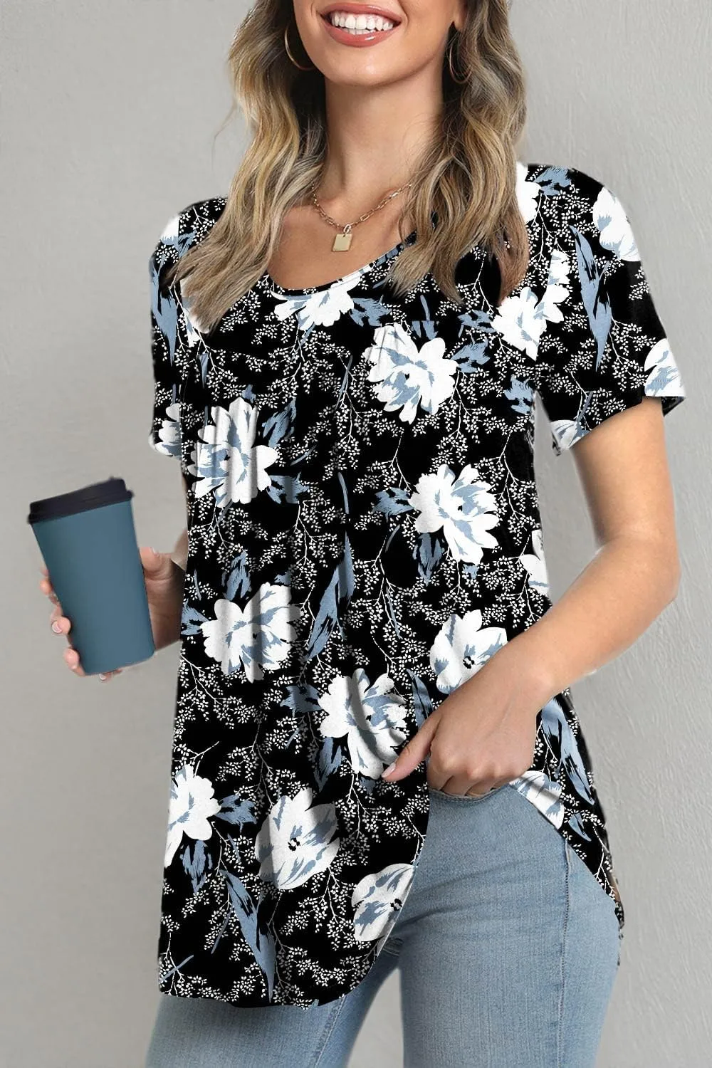 LONGYUAN Womens Tunic Tops 2025 Short Sleeve Shirts Summer Casual Tee Comfy Blouses S-4XL