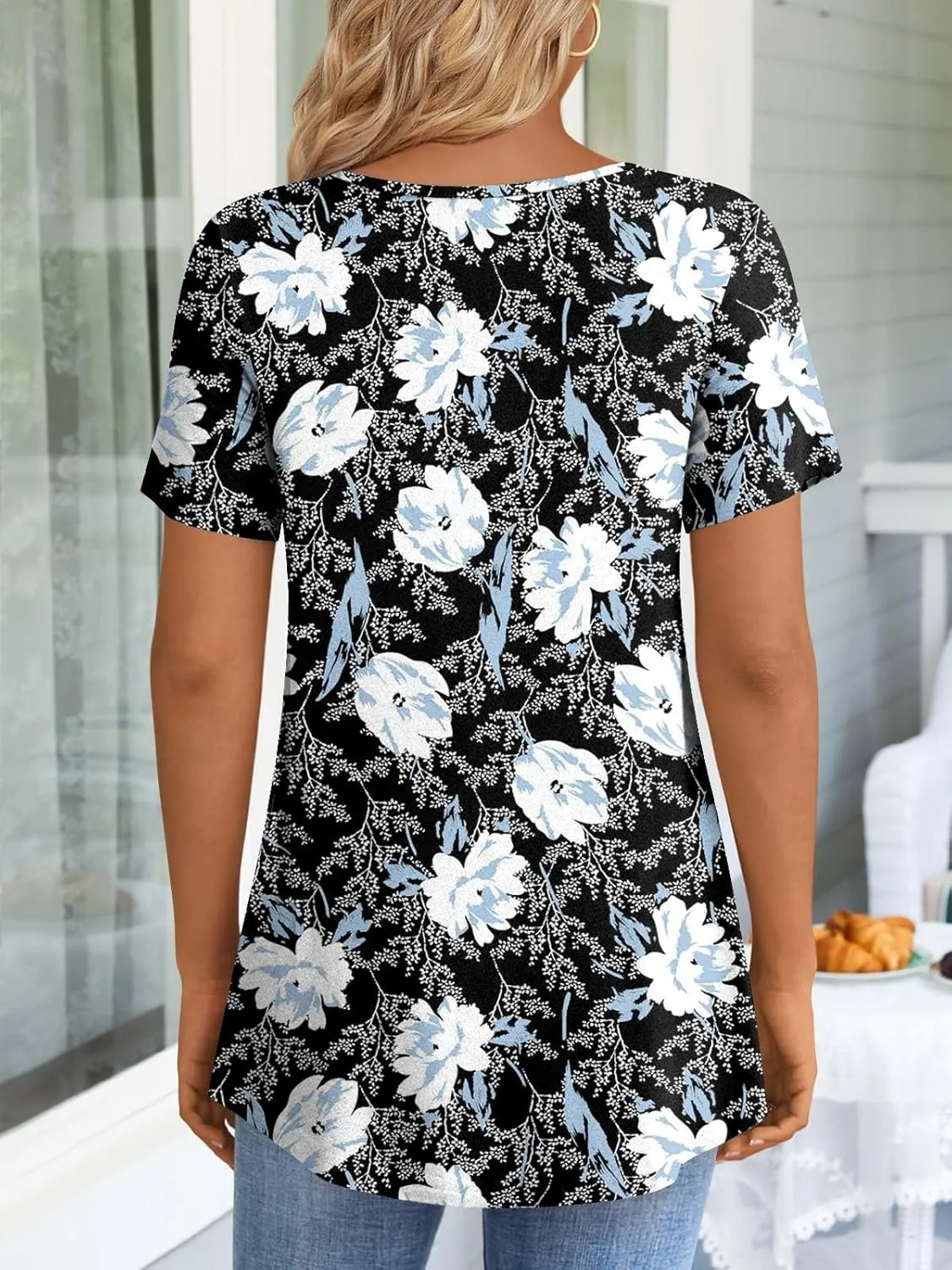 LONGYUAN Womens Tunic Tops 2025 Short Sleeve Shirts Summer Casual Tee Comfy Blouses S-4XL