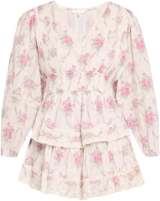 LOVESHACKFANCY Women's Rosamina Pink Floral Layered Mini Dress