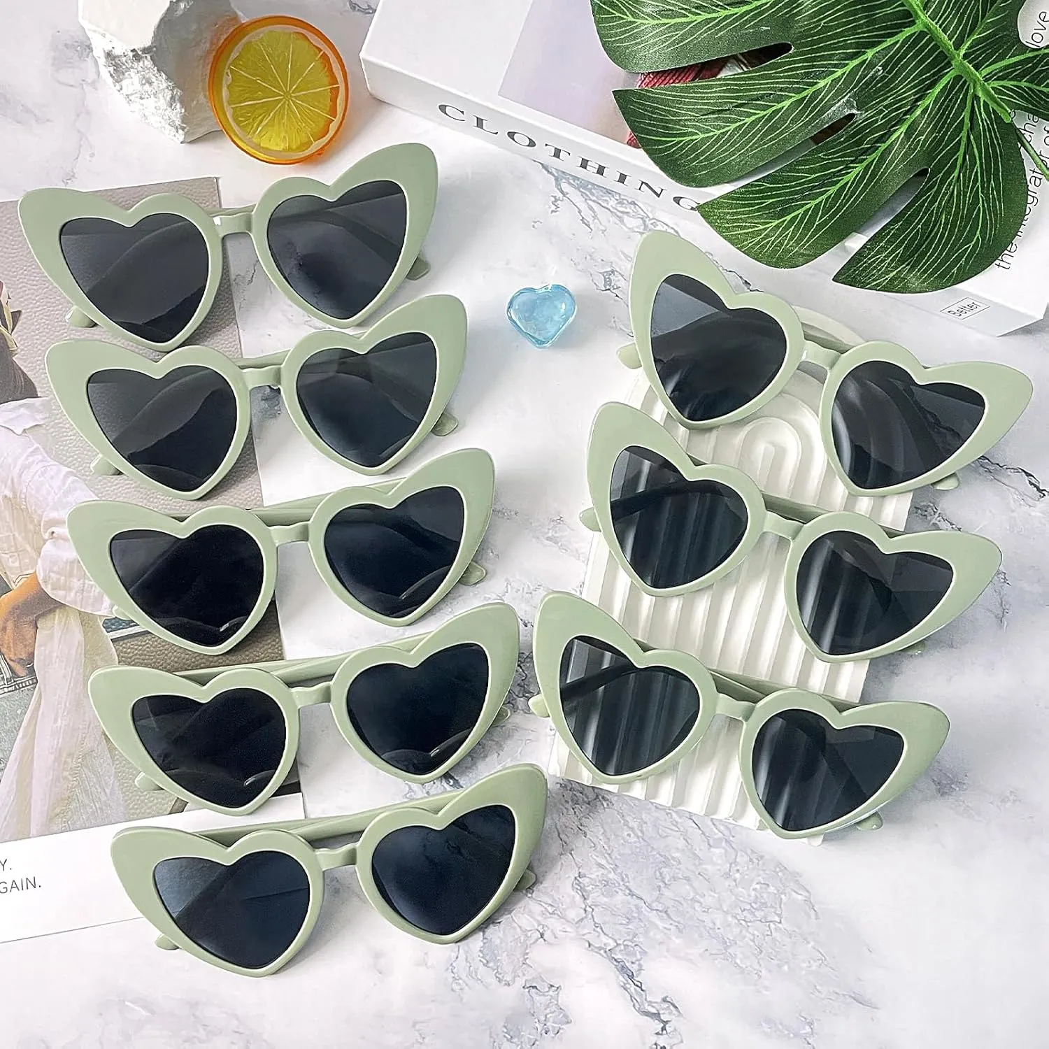 Matcheck 10 Pack Heart Shaped Sunglasses Womens Cat Eye Heart Glasses Bachelorette Party Favors Wedding Supplies Bulk Eyewear