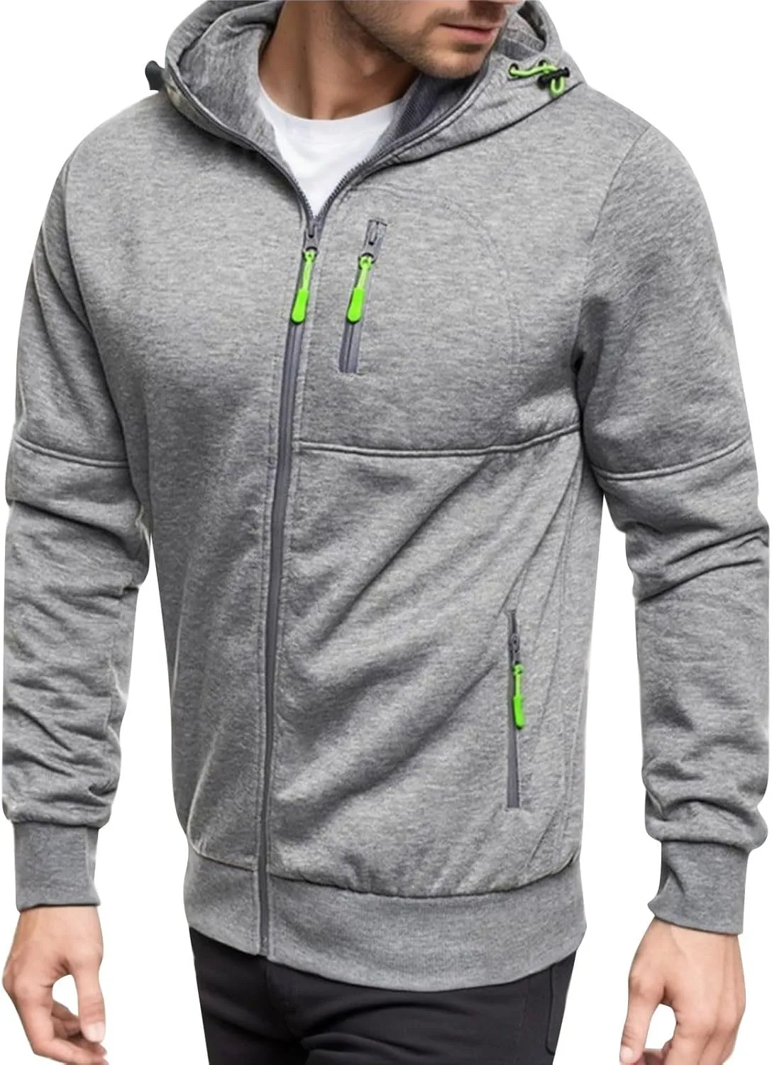 Men Hoodies Casual Hoodies for Men with Zip Pockets Full Zip Long Sleeve Sweatshirt Sports Hooded Jacket