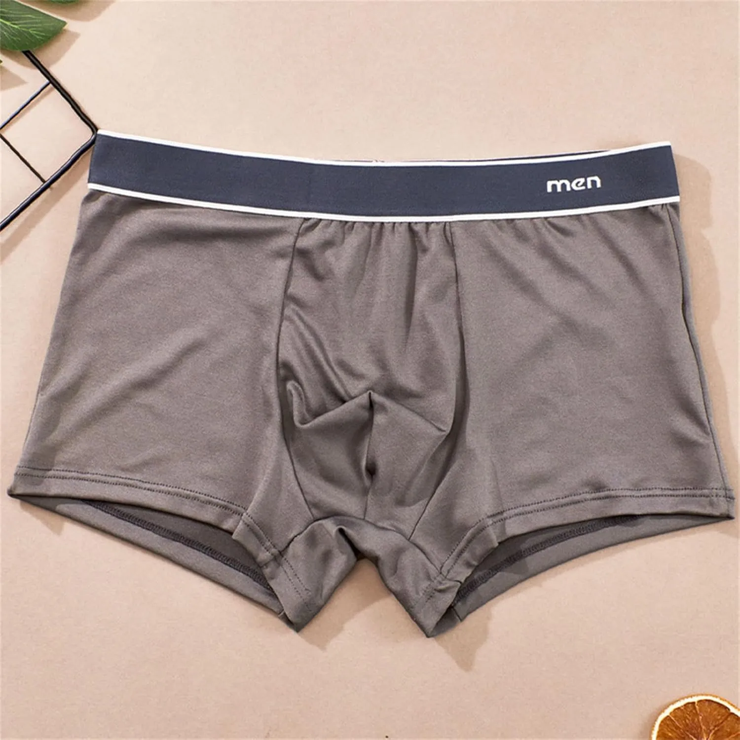 Men's Boxer Briefs Breathable Comfort Soft Underwear with Pouch Mid Waist Solid Underpants Sports Male Ball Pouch