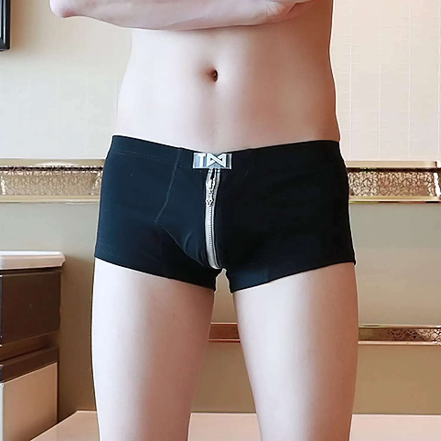 Mens Boxer Underwear Breathable Zipper Up Briefs Underwear Lingerie Cotton Low Waist Underwear Strench Trunks