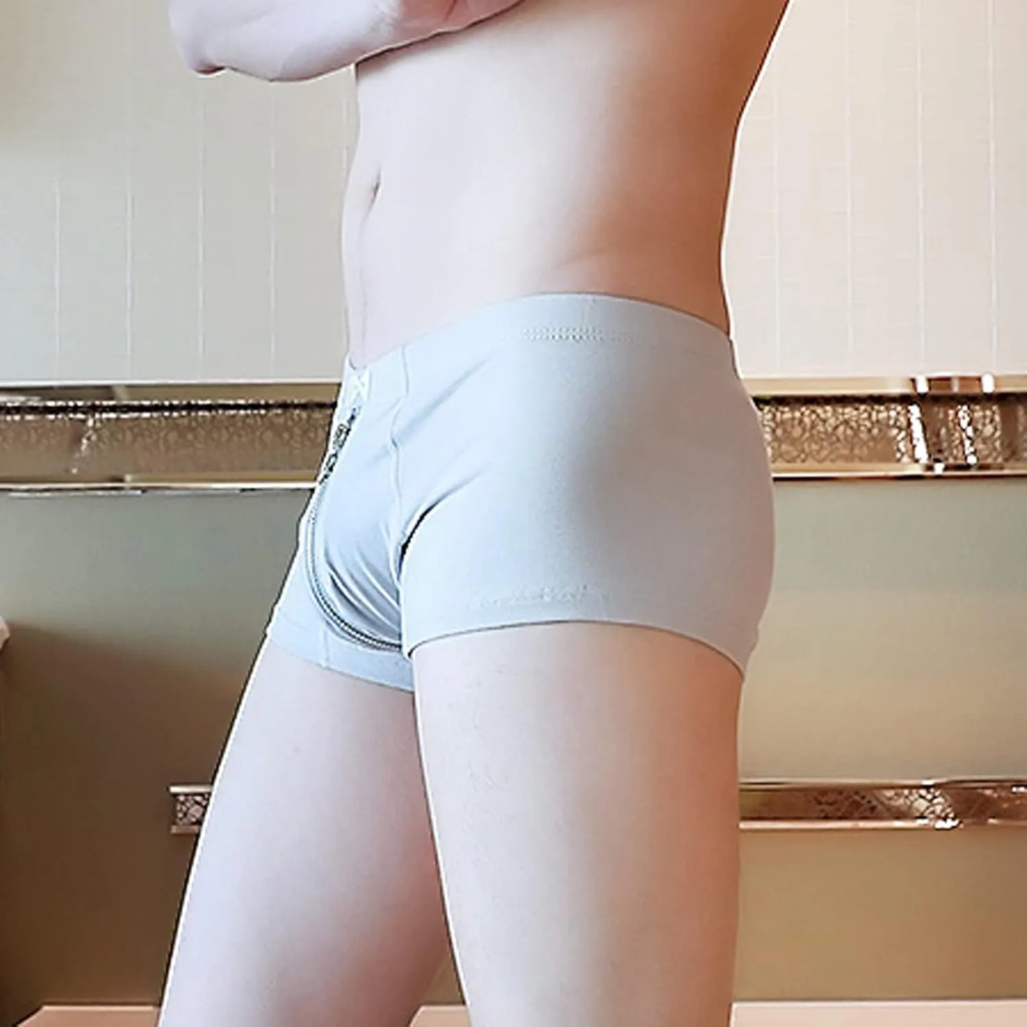 Mens Boxer Underwear Breathable Zipper Up Briefs Underwear Lingerie Cotton Low Waist Underwear Strench Trunks