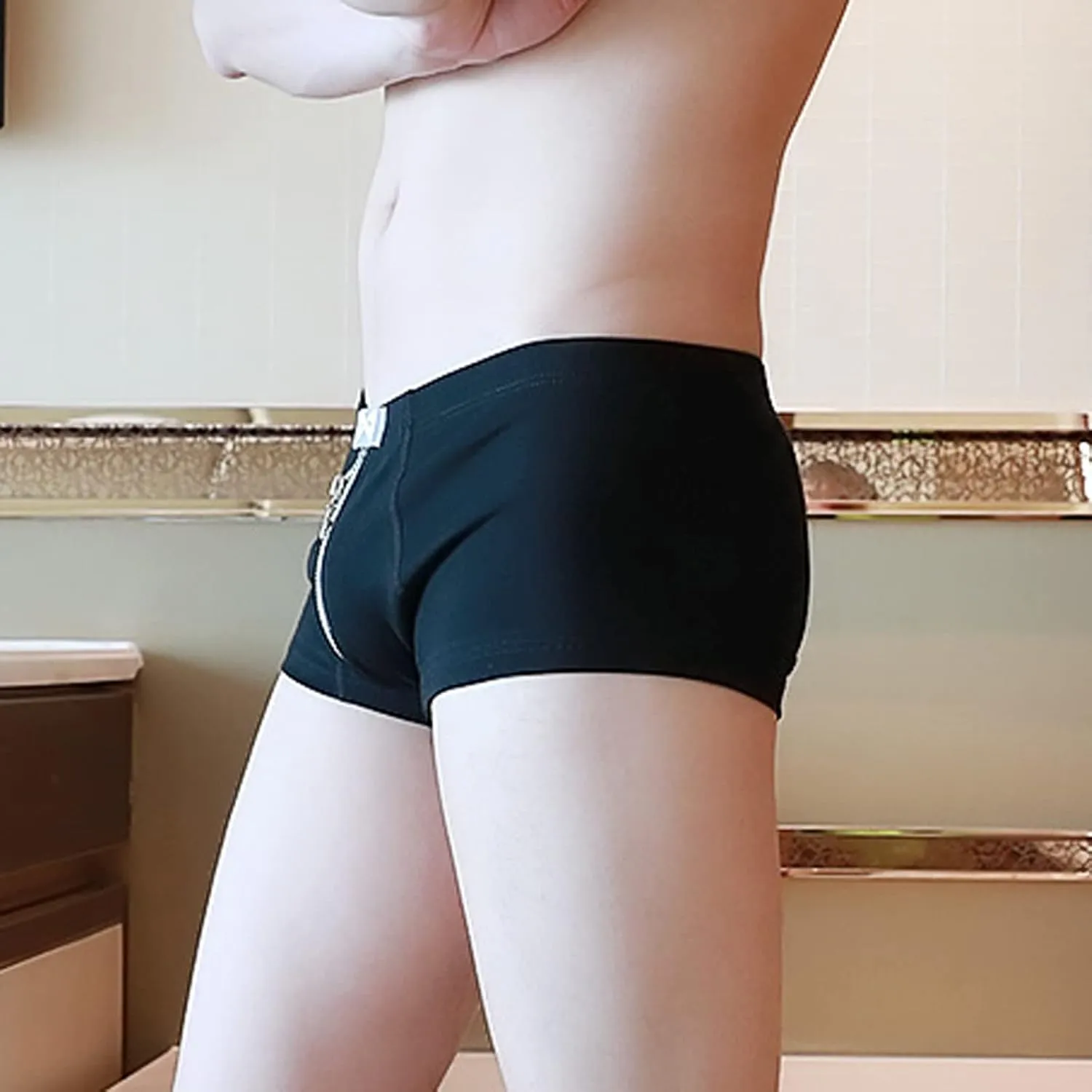 Mens Boxer Underwear Breathable Zipper Up Briefs Underwear Lingerie Cotton Low Waist Underwear Strench Trunks