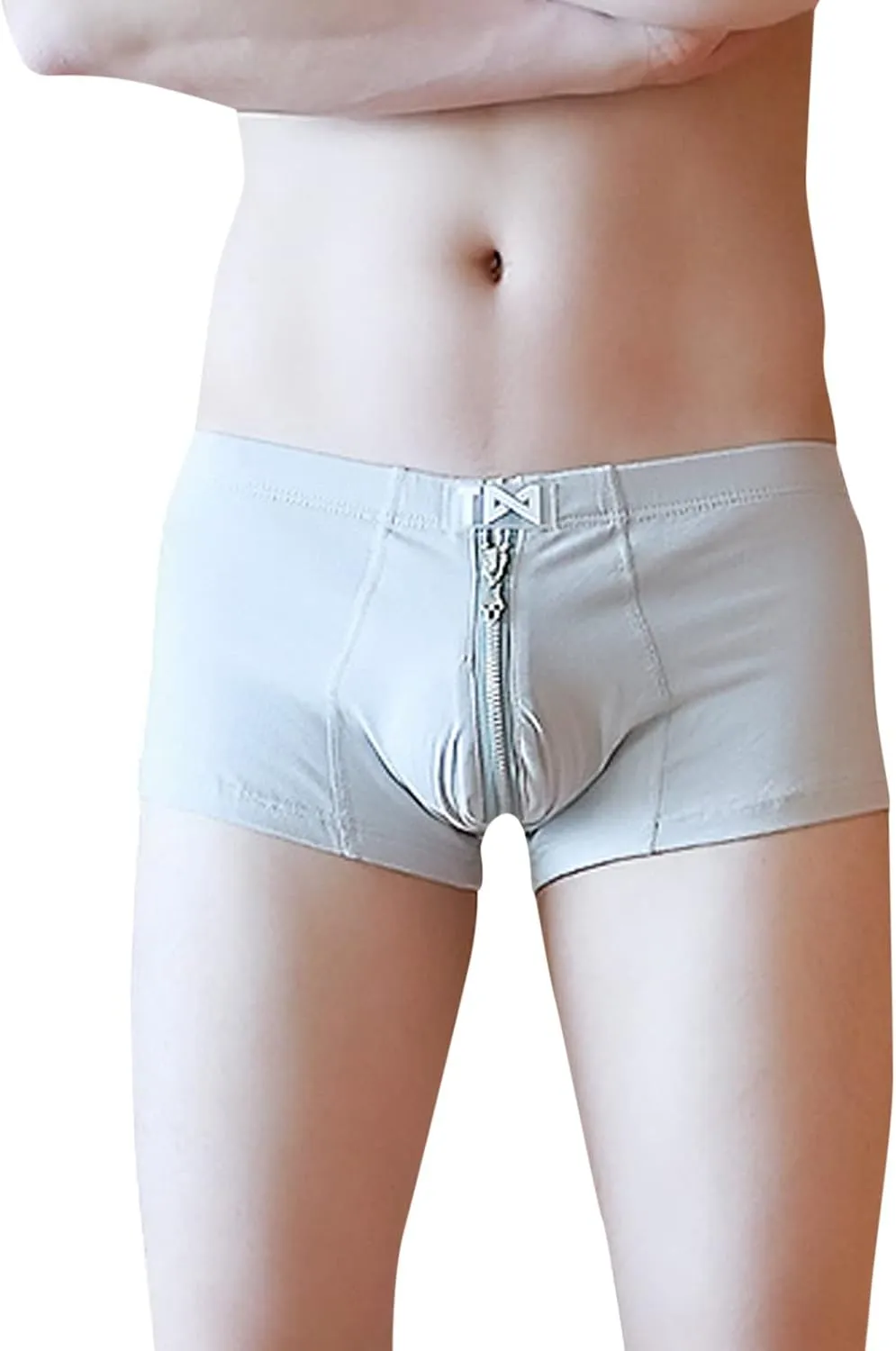 Mens Boxer Underwear Breathable Zipper Up Briefs Underwear Lingerie Cotton Low Waist Underwear Strench Trunks
