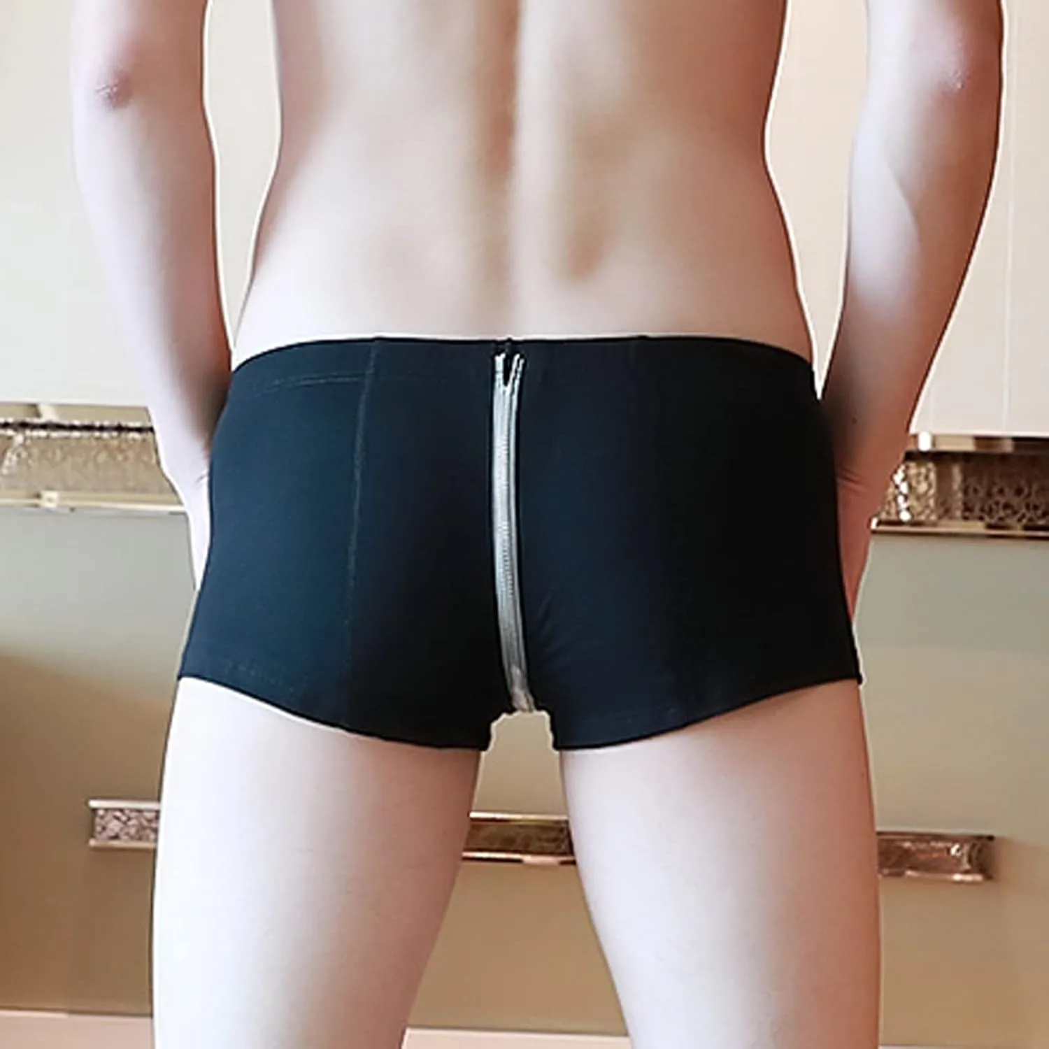 Mens Boxer Underwear Breathable Zipper Up Briefs Underwear Lingerie Cotton Low Waist Underwear Strench Trunks