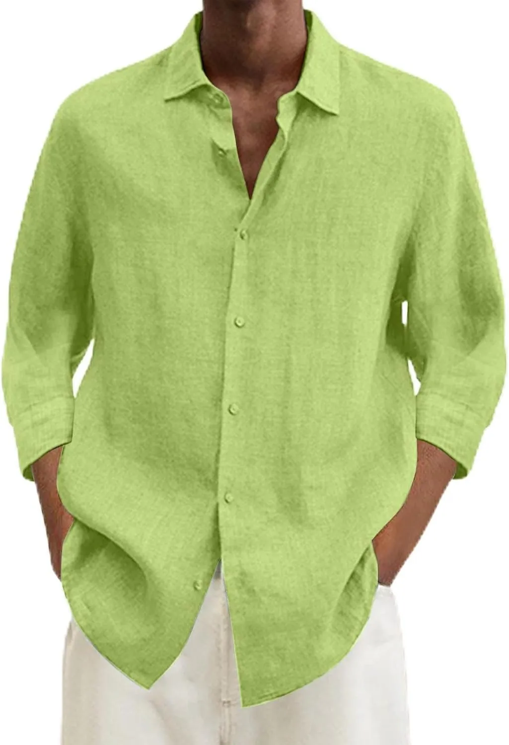 Mens Button Down Linen Shirts Long Sleeve Casual Collared Untucked Shirt Thin Drying Fit Hawaiian Tropical Beach Tops