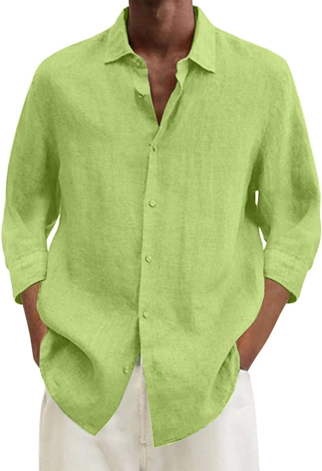 Mens Button Down Linen Shirts Long Sleeve Casual Collared Untucked Shirt Thin Drying Fit Hawaiian Tropical Beach Tops