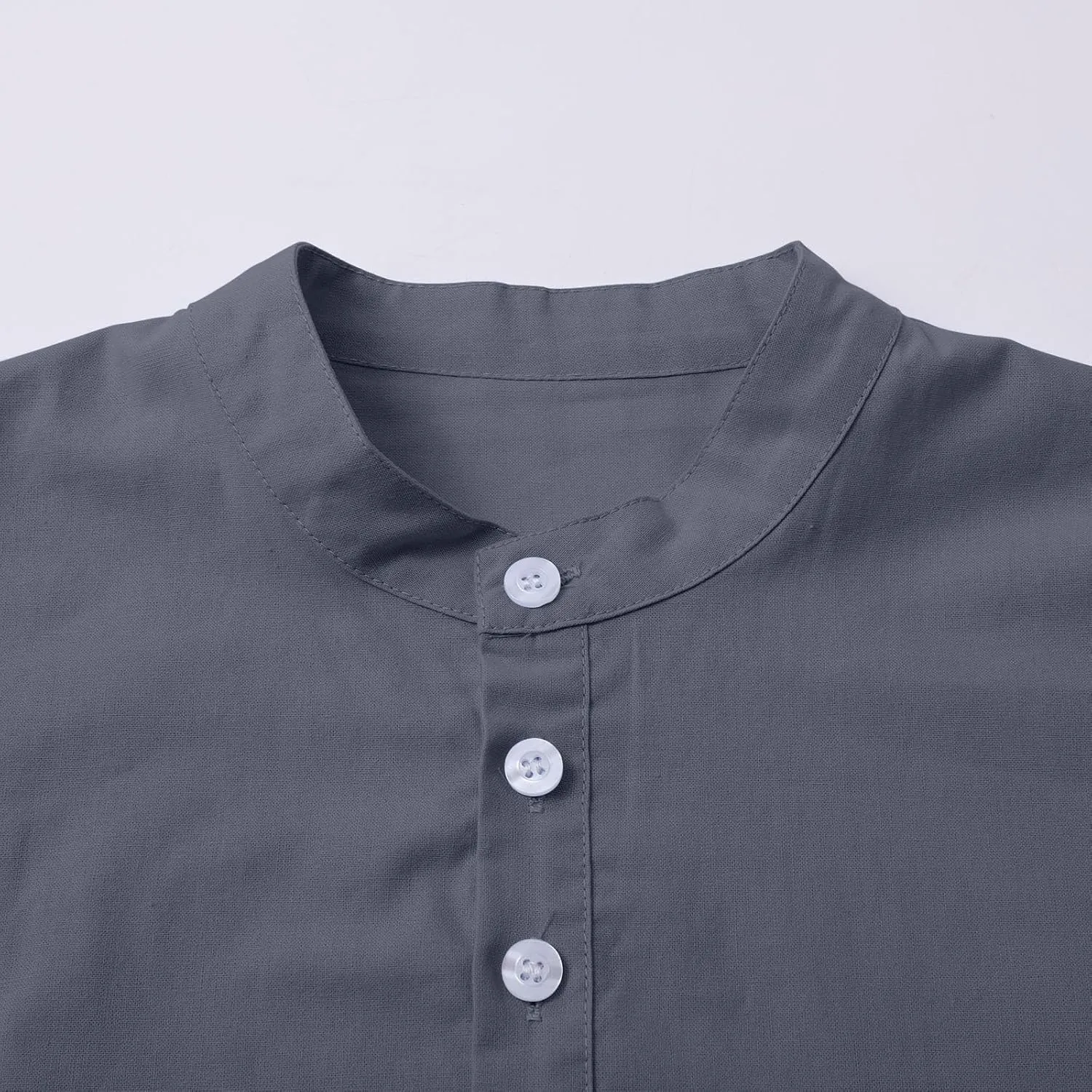 Men's Cargo Henley Long Sleeve T-Shirt Western Stand Collar Cotton Casual Pullover Tee Shirts Button Collared