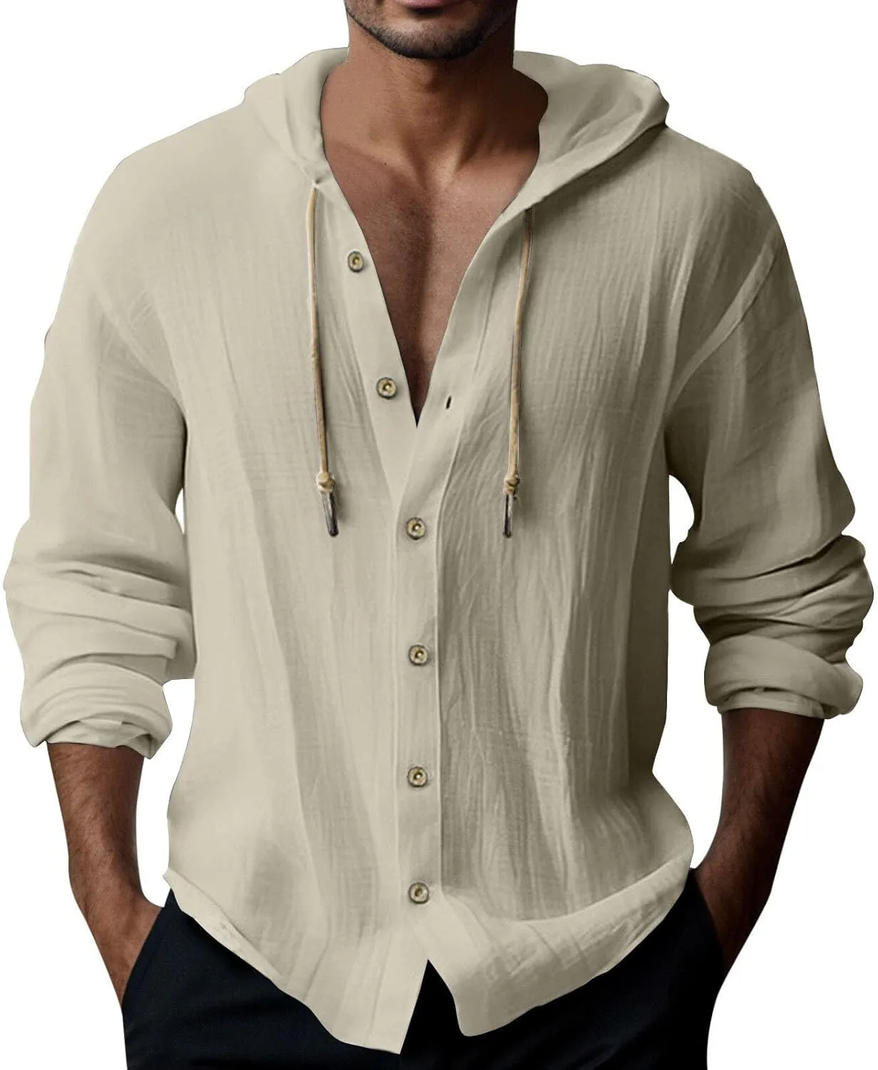 Men's Casual Button Cardigan Long Sleeve Stylish Hoodies Button Down Shirt Henley Shirt Breathable Sweatshirt