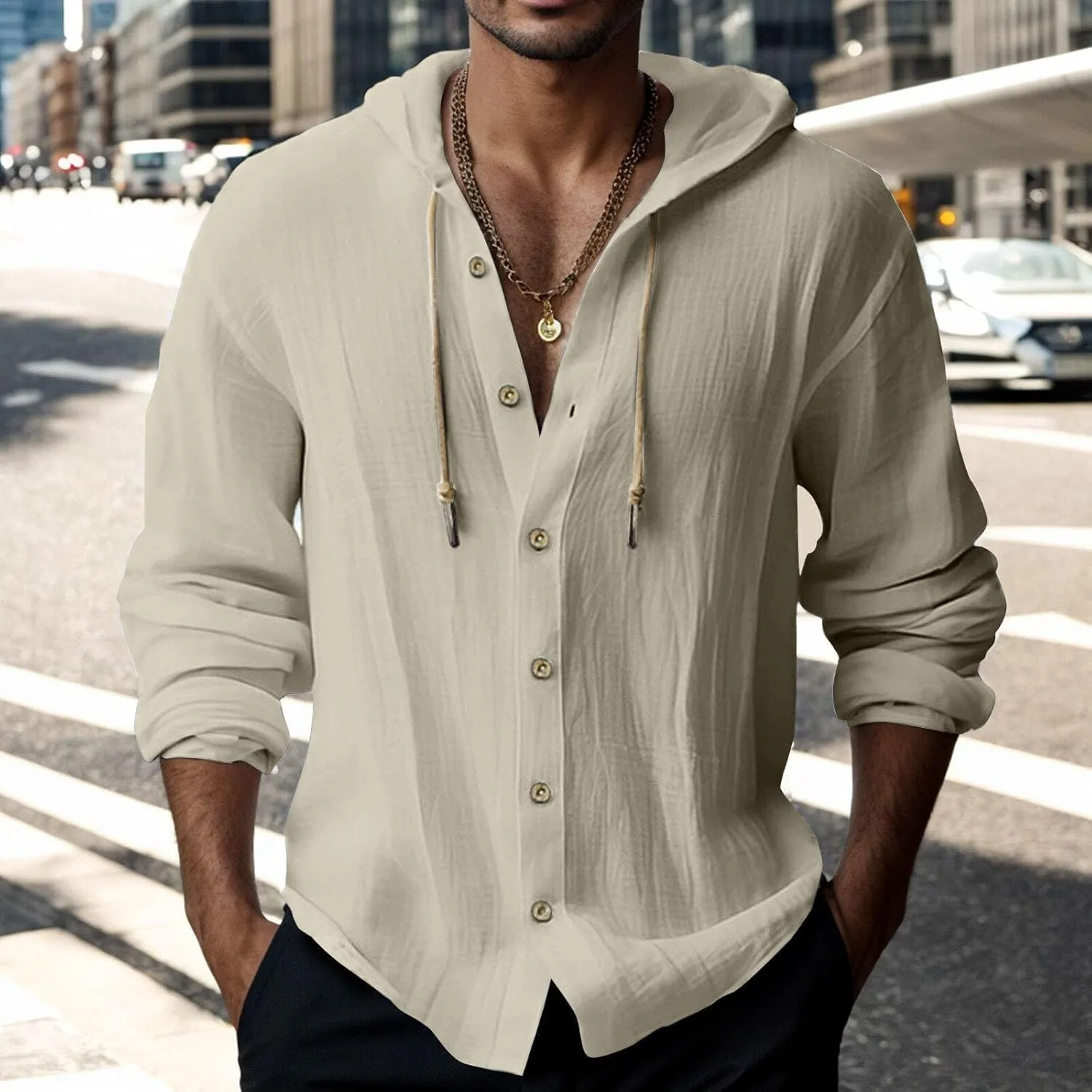 Men's Casual Button Cardigan Long Sleeve Stylish Hoodies Button Down Shirt Henley Shirt Breathable Sweatshirt