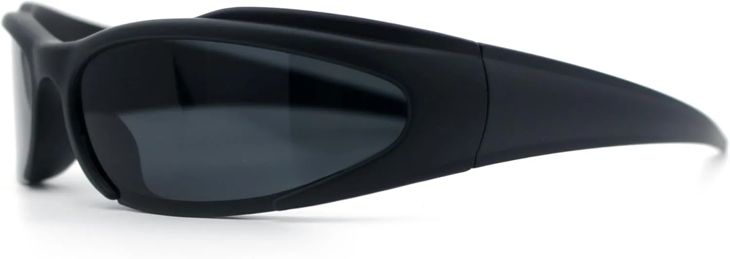 Mens Classic 90s Oval Cropped Bottom Wrap Around Sport Plastic Sunglasses