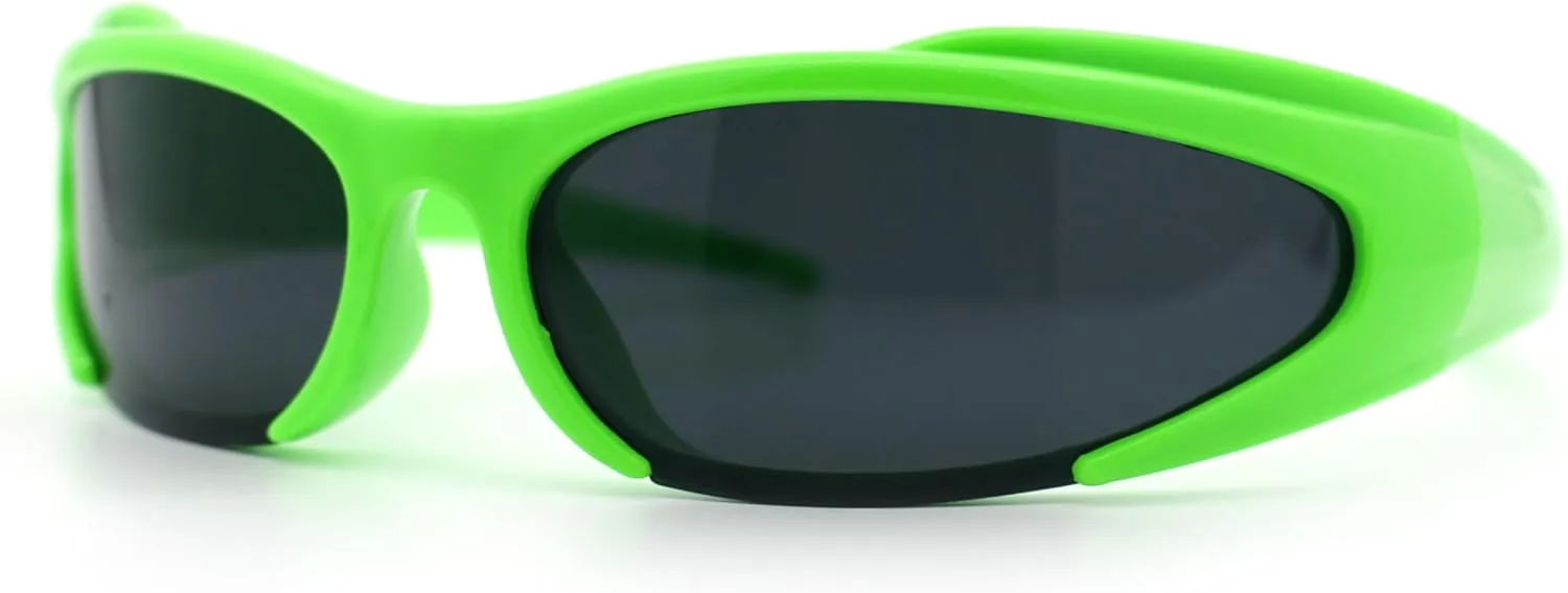 Mens Classic 90s Oval Cropped Bottom Wrap Around Sport Plastic Sunglasses