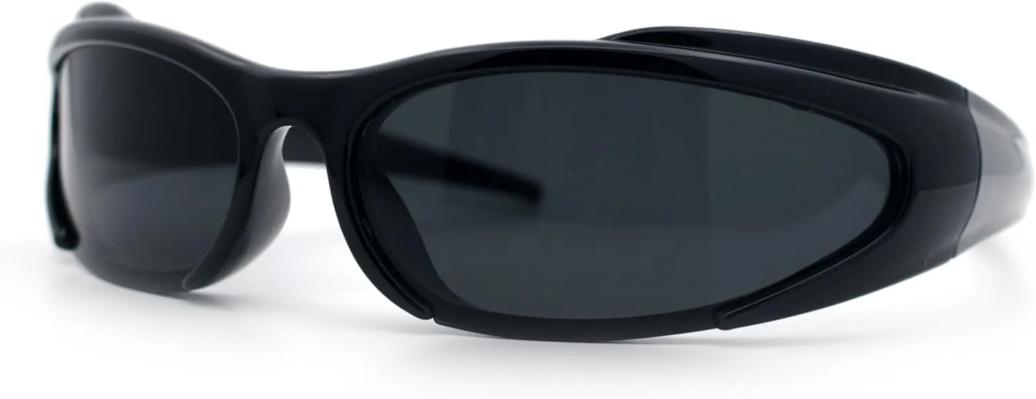Mens Classic 90s Oval Cropped Bottom Wrap Around Sport Plastic Sunglasses