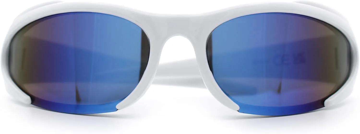 Mens Classic 90s Oval Cropped Bottom Wrap Around Sport Plastic Sunglasses