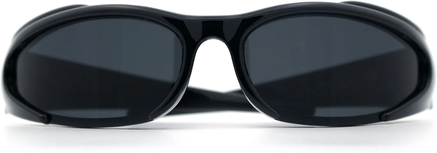 Mens Classic 90s Oval Cropped Bottom Wrap Around Sport Plastic Sunglasses