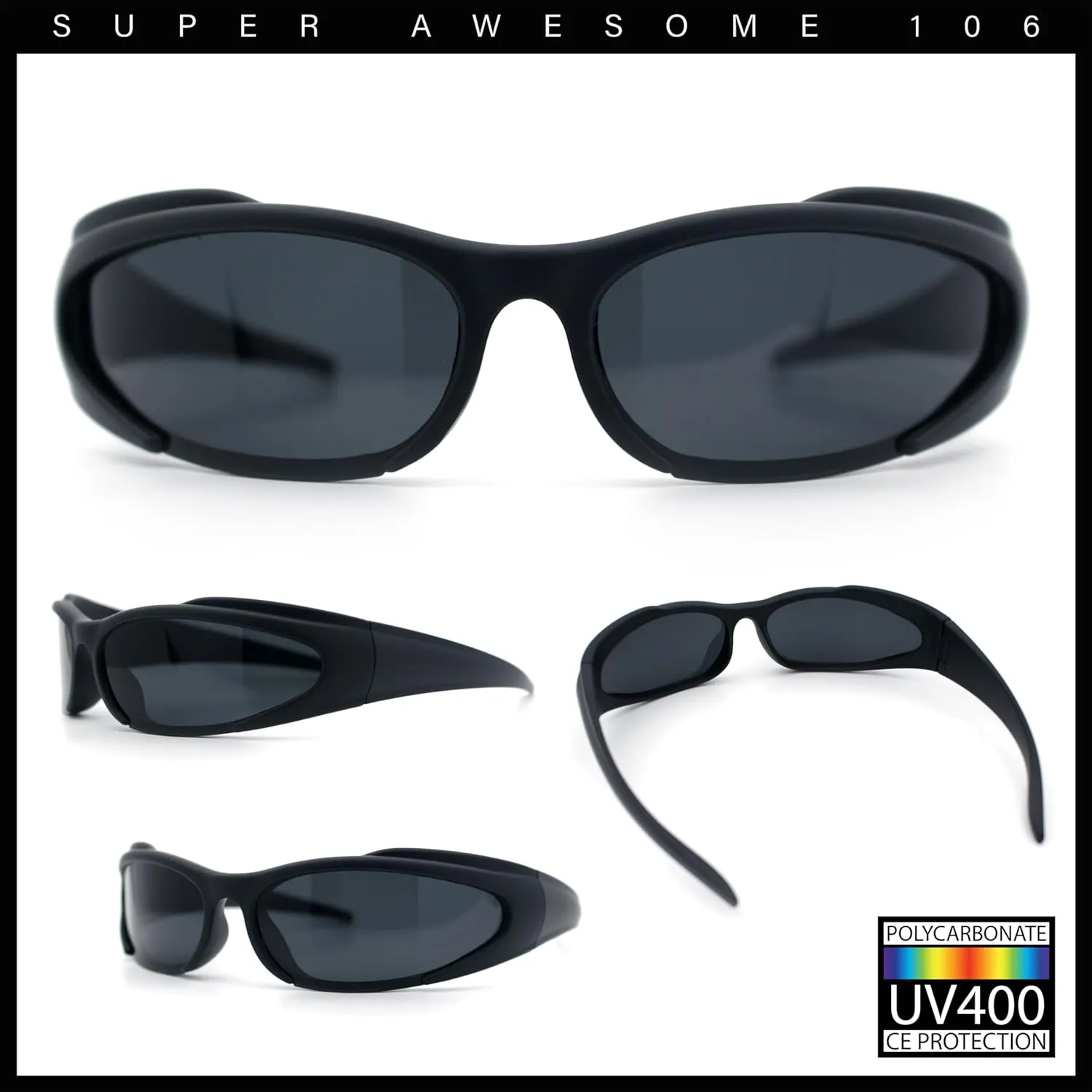 Mens Classic 90s Oval Cropped Bottom Wrap Around Sport Plastic Sunglasses