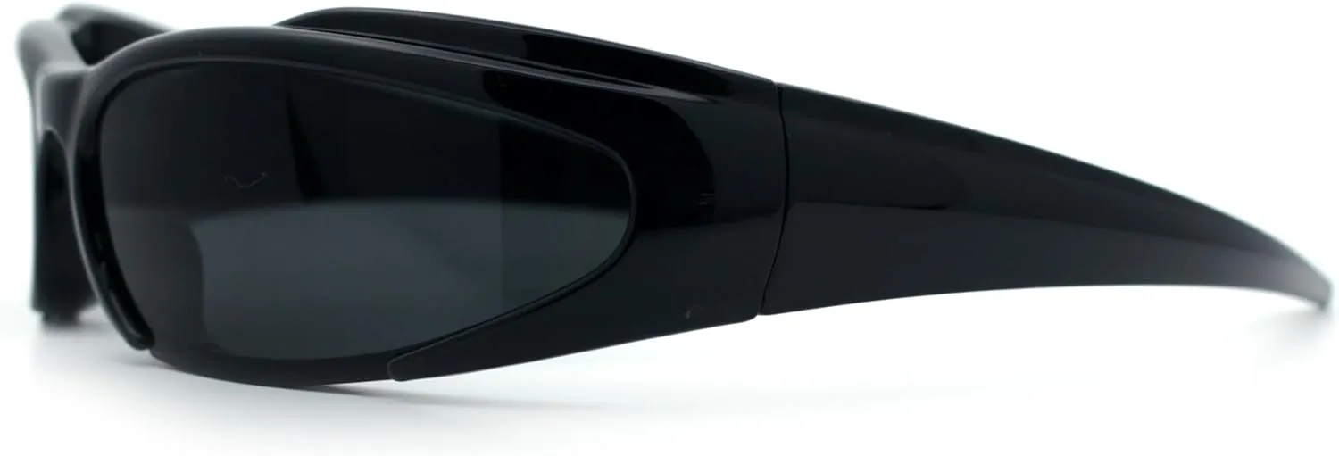 Mens Classic 90s Oval Cropped Bottom Wrap Around Sport Plastic Sunglasses