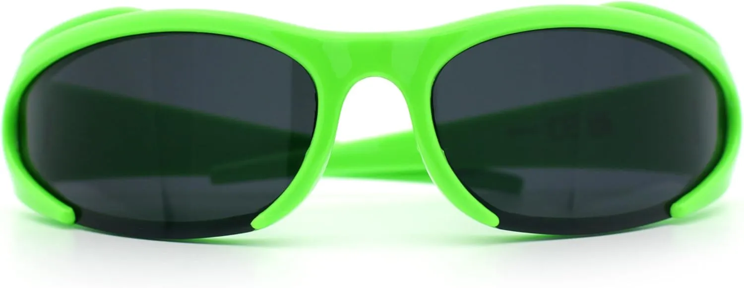 Mens Classic 90s Oval Cropped Bottom Wrap Around Sport Plastic Sunglasses