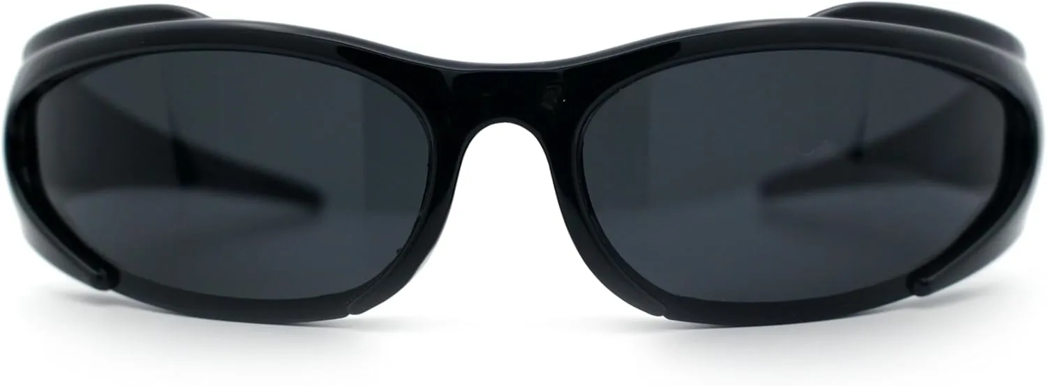 Mens Classic 90s Oval Cropped Bottom Wrap Around Sport Plastic Sunglasses
