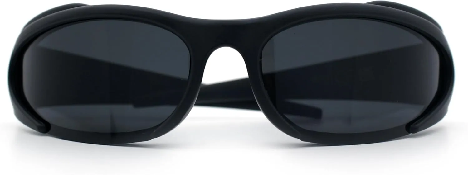 Mens Classic 90s Oval Cropped Bottom Wrap Around Sport Plastic Sunglasses
