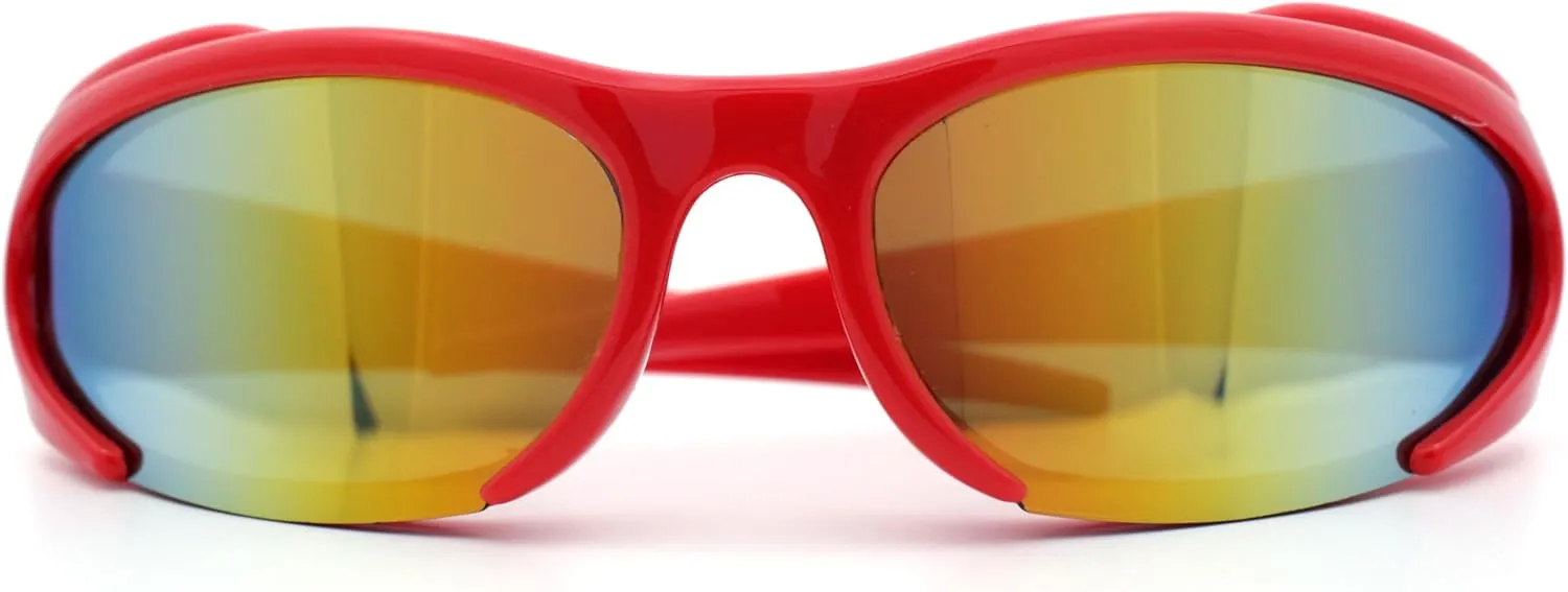 Mens Classic 90s Oval Cropped Bottom Wrap Around Sport Plastic Sunglasses