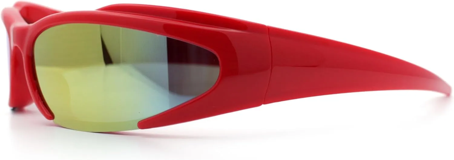 Mens Classic 90s Oval Cropped Bottom Wrap Around Sport Plastic Sunglasses