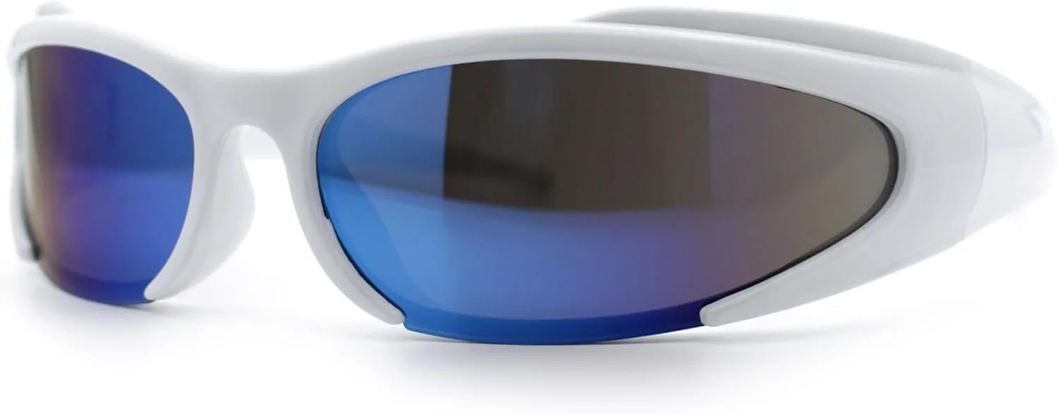 Mens Classic 90s Oval Cropped Bottom Wrap Around Sport Plastic Sunglasses