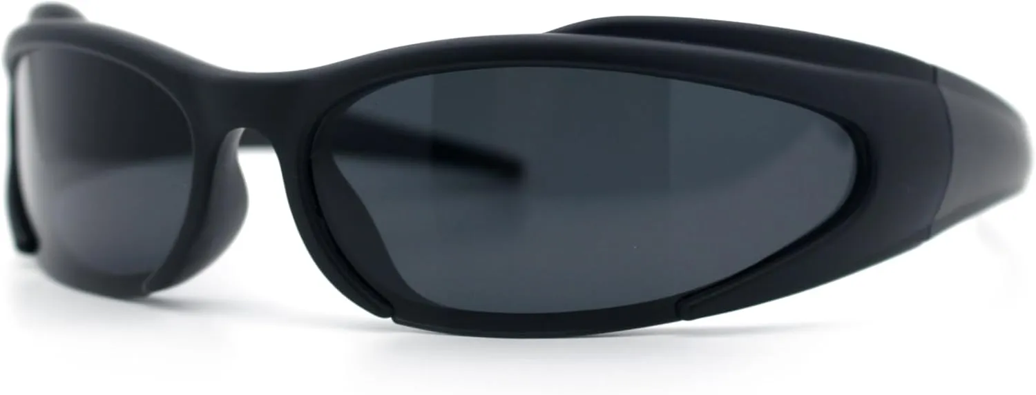 Mens Classic 90s Oval Cropped Bottom Wrap Around Sport Plastic Sunglasses