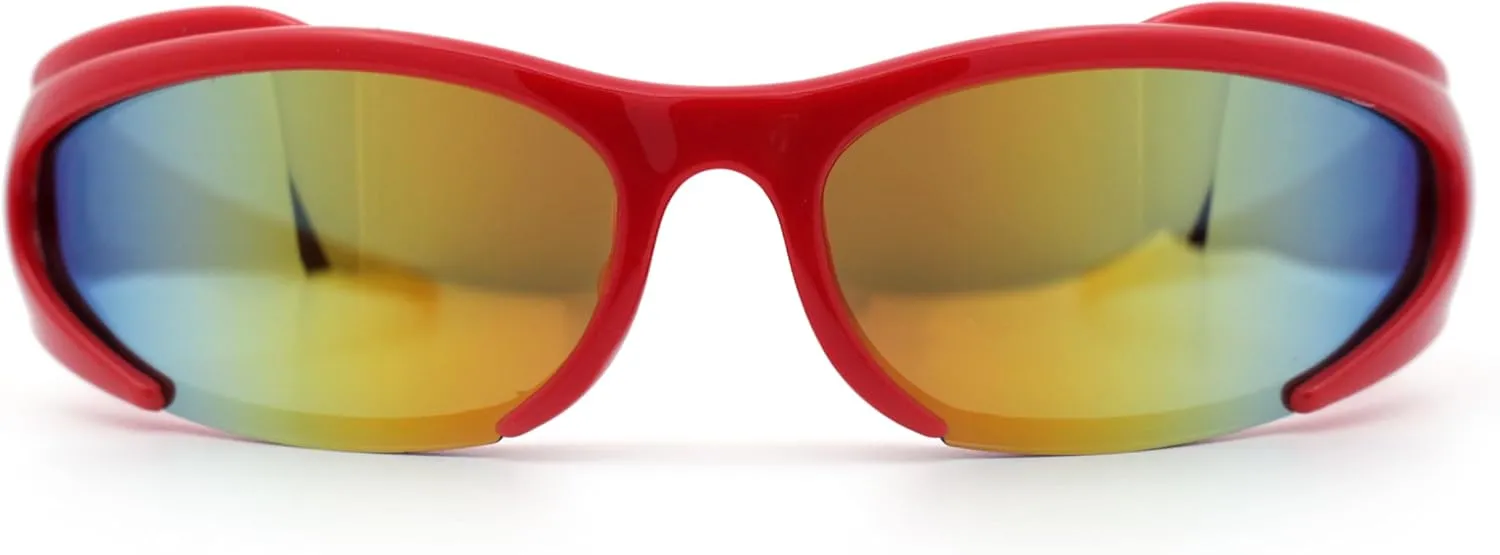 Mens Classic 90s Oval Cropped Bottom Wrap Around Sport Plastic Sunglasses