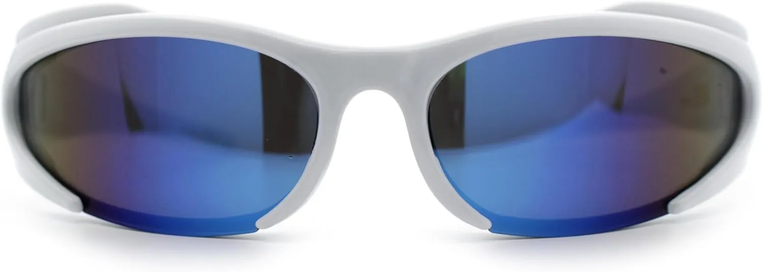 Mens Classic 90s Oval Cropped Bottom Wrap Around Sport Plastic Sunglasses