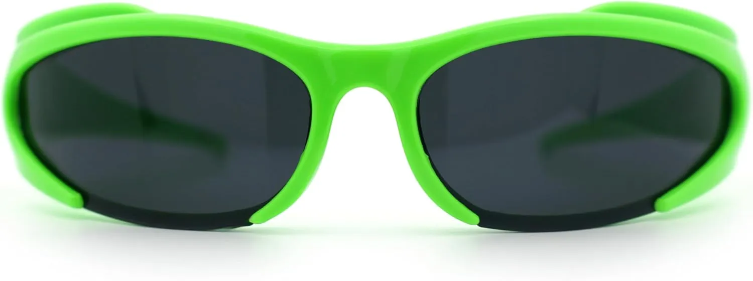 Mens Classic 90s Oval Cropped Bottom Wrap Around Sport Plastic Sunglasses