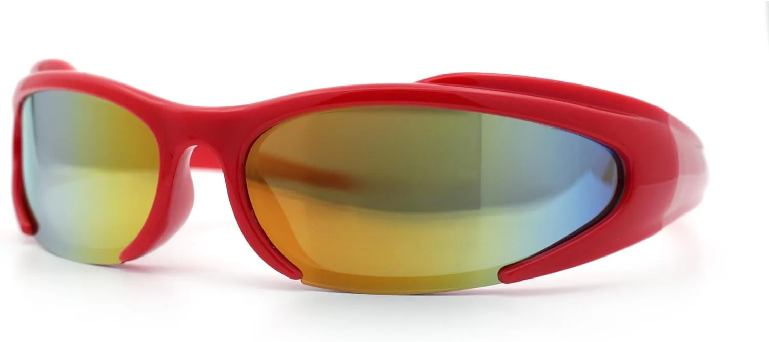 Mens Classic 90s Oval Cropped Bottom Wrap Around Sport Plastic Sunglasses