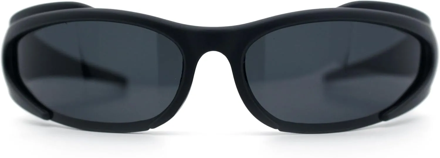Mens Classic 90s Oval Cropped Bottom Wrap Around Sport Plastic Sunglasses