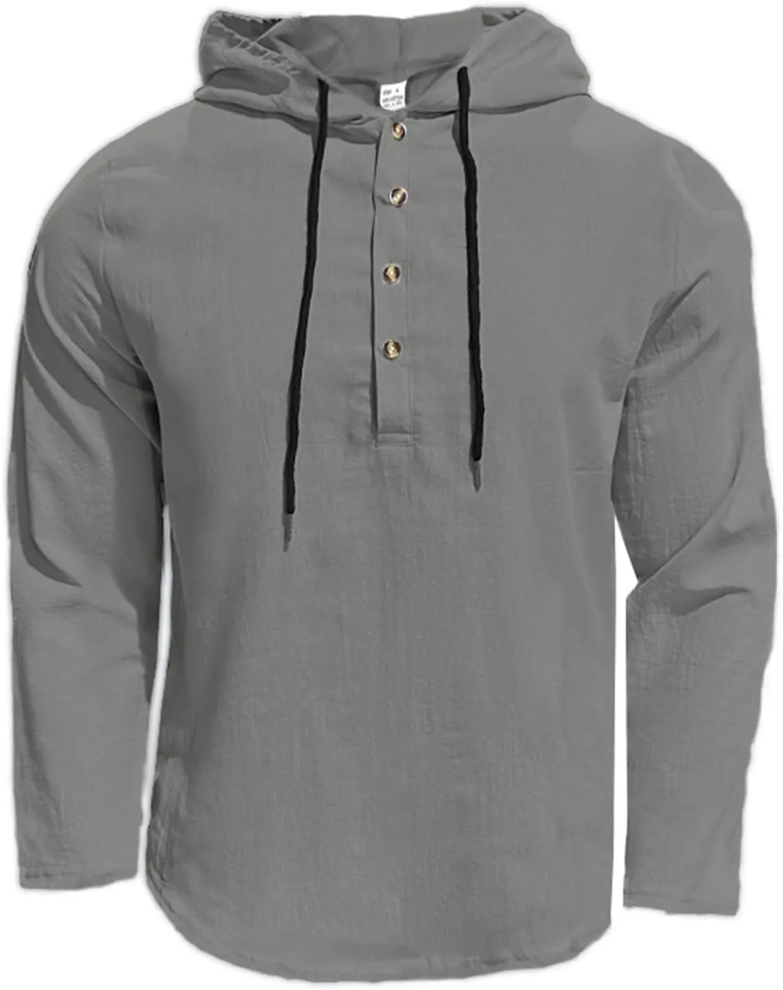 Mens Cotton Linen Hoodies Long Sleeve Casual Summer Beach Hippie Shirts with Hood V Neck Button Up Fishing T-Shirts