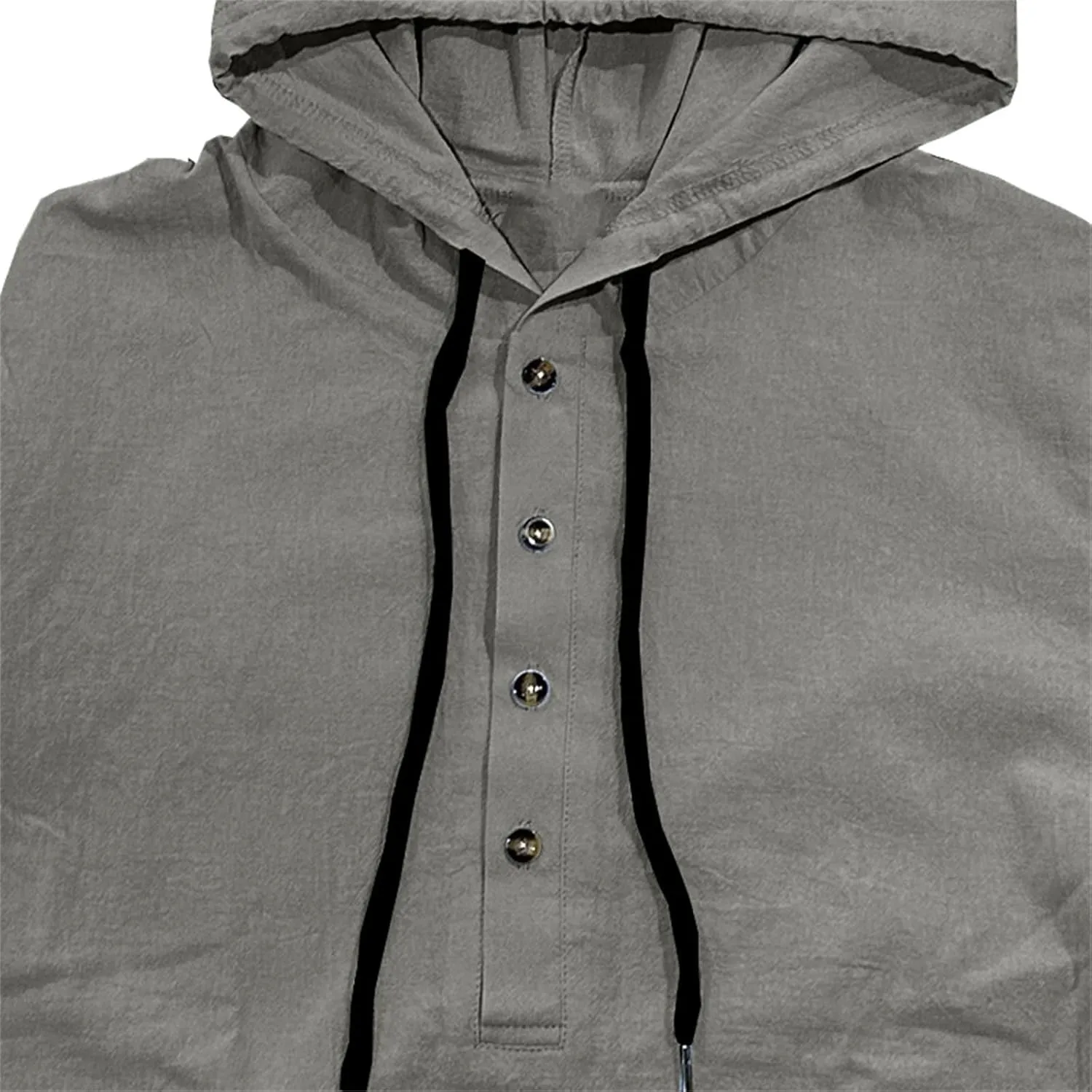 Mens Cotton Linen Hoodies Long Sleeve Casual Summer Beach Hippie Shirts with Hood V Neck Button Up Fishing T-Shirts