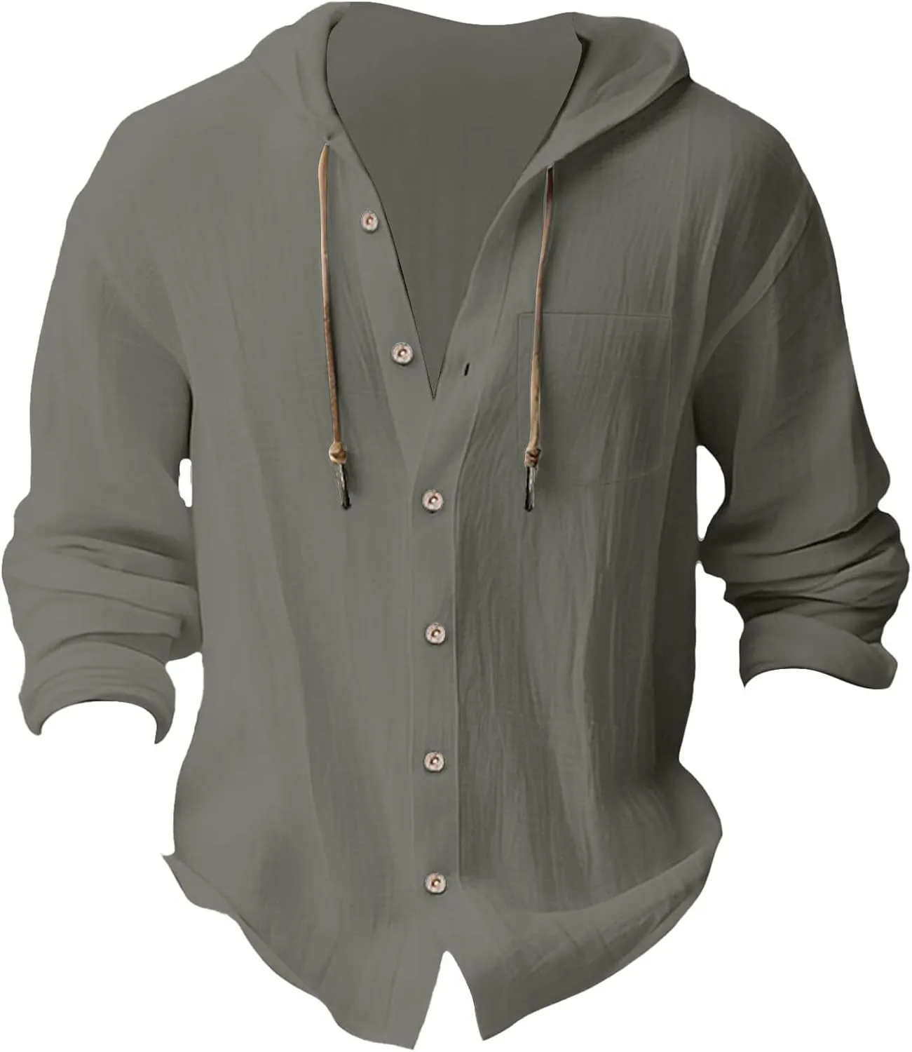 Men's Cotton Linen Hoodies Plus Size Loose Solid Color Hooded Sweatshirts Summer Casual Button Down Beach Swim Shirts