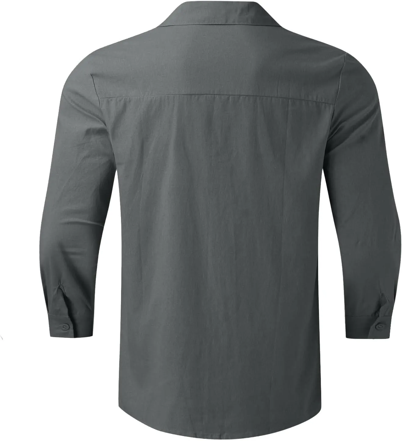 Men's Cotton Linen Shirts Plus Size Loose Button Down Long Sleeve Beach Wedding Shirt Casual Summer Solid Tropical Top