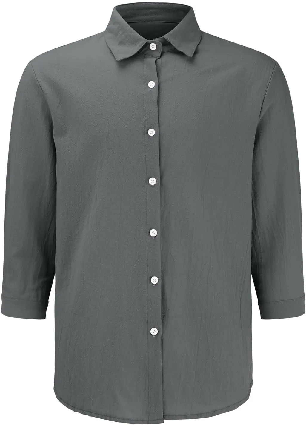 Men's Cotton Linen Shirts Plus Size Loose Button Down Long Sleeve Beach Wedding Shirt Casual Summer Solid Tropical Top
