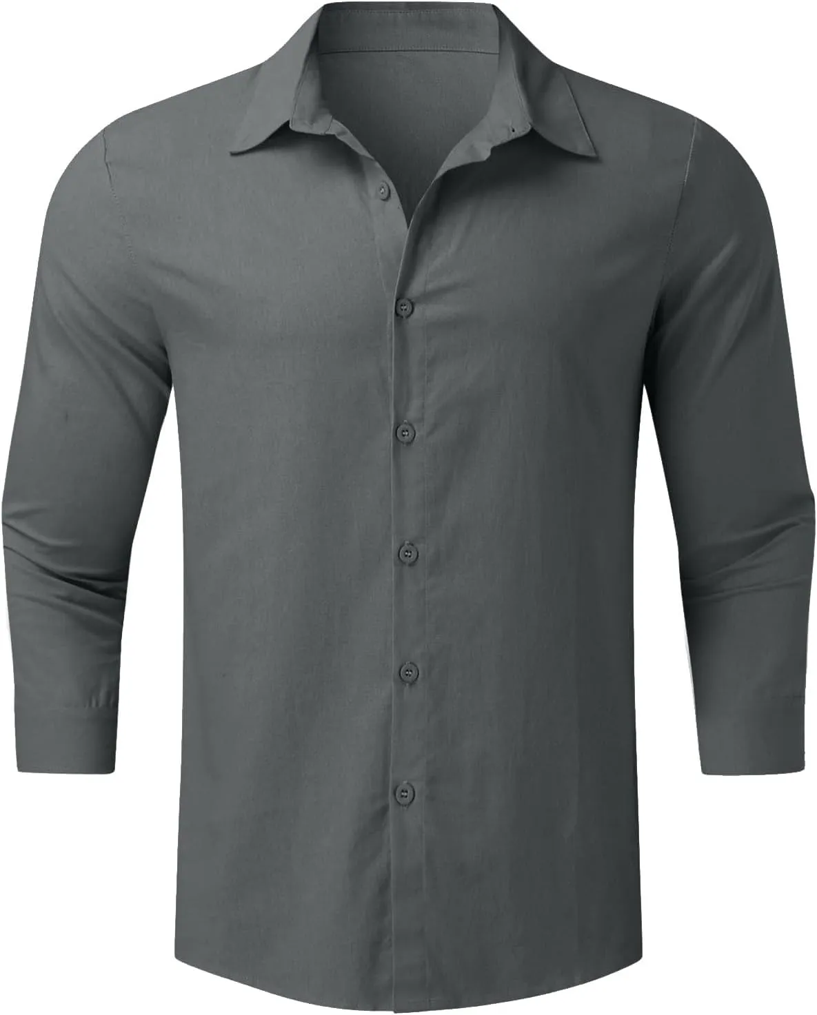 Men's Cotton Linen Shirts Plus Size Loose Button Down Long Sleeve Beach Wedding Shirt Casual Summer Solid Tropical Top