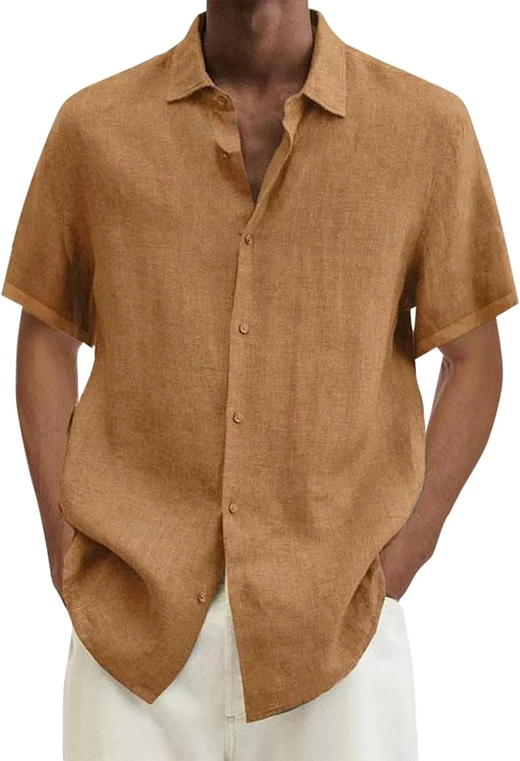 Men's Cotton Linen Shirts Summer Short Sleeve Button Down Shirt Plus Size Fashion Loose Tropical Beach Vacation Tops