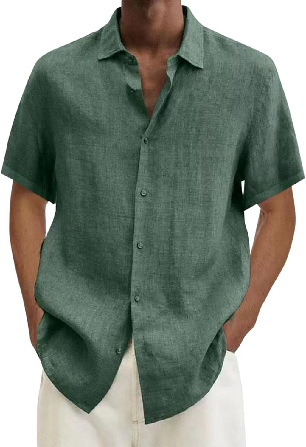 Men's Cotton Linen Shirts Summer Short Sleeve Button Down Shirt Plus Size Fashion Loose Tropical Beach Vacation Tops