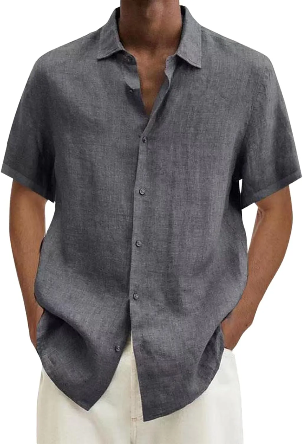 Men's Cotton Linen Shirts Summer Short Sleeve Button Down Shirt Plus Size Fashion Loose Tropical Beach Vacation Tops